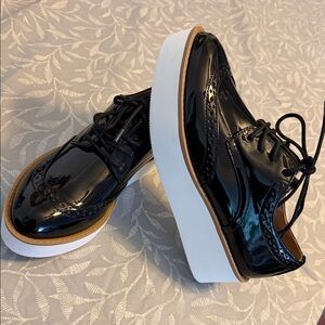 Madden Girl Black Patent Wingtip Platform Oxfords with White Sole